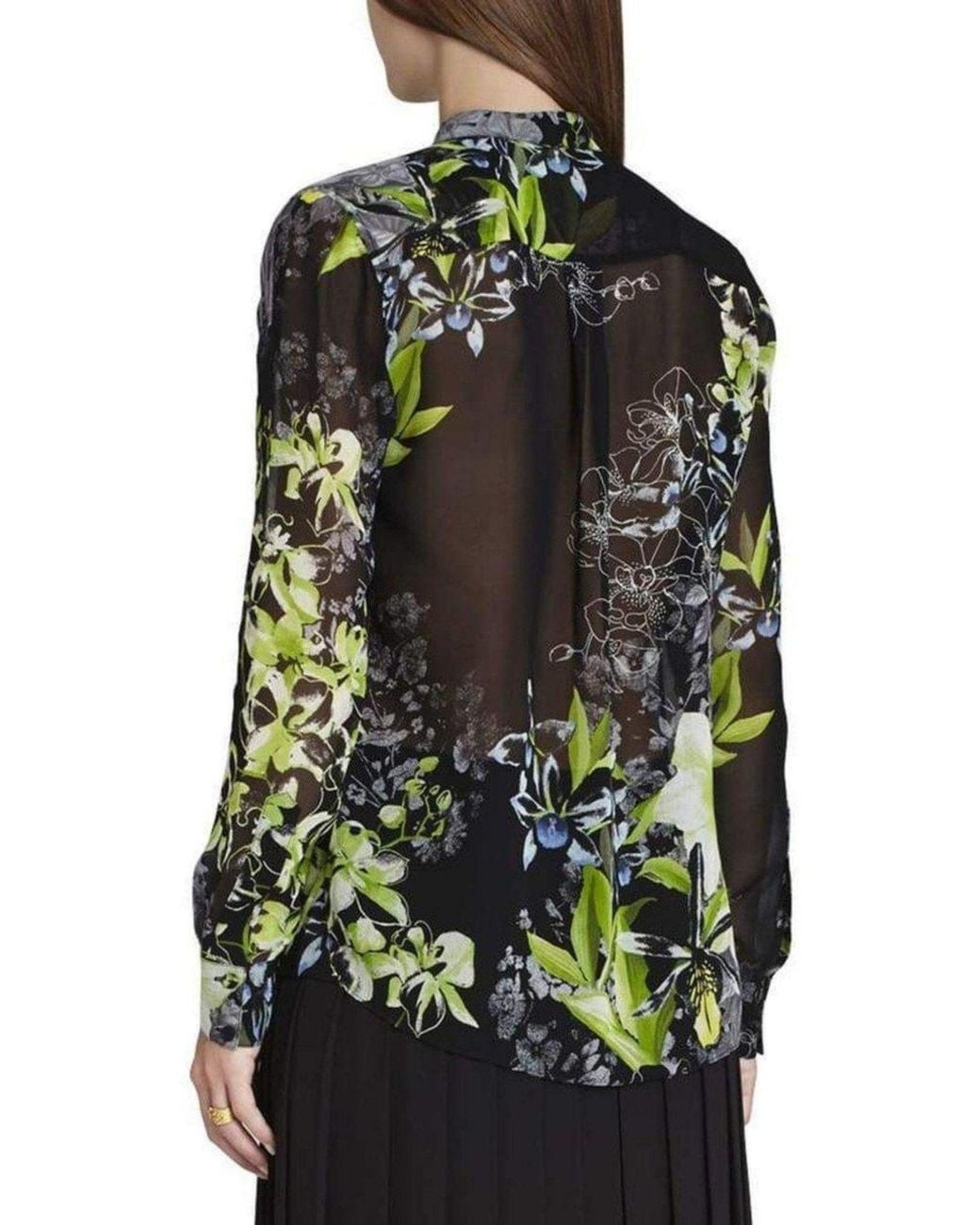 BCBGMAXAZRIA Black Loora Printed Long-sleeve Silk Blouse