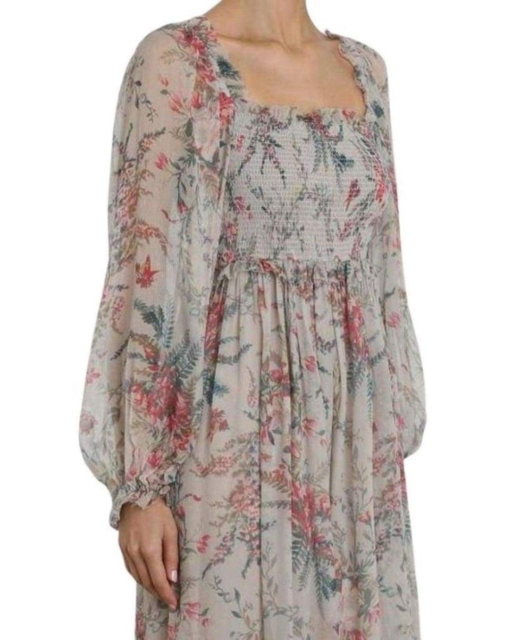 Zimmermann Gray Bayou Shirred Long Dress S