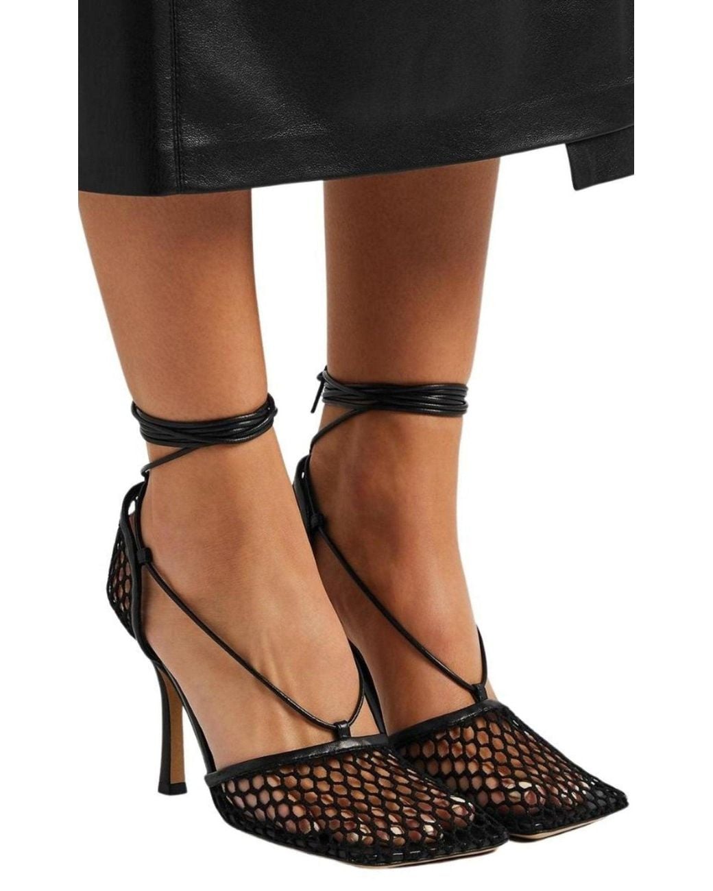 Bottega Veneta Black Fishnet Mesh Leather Sandal