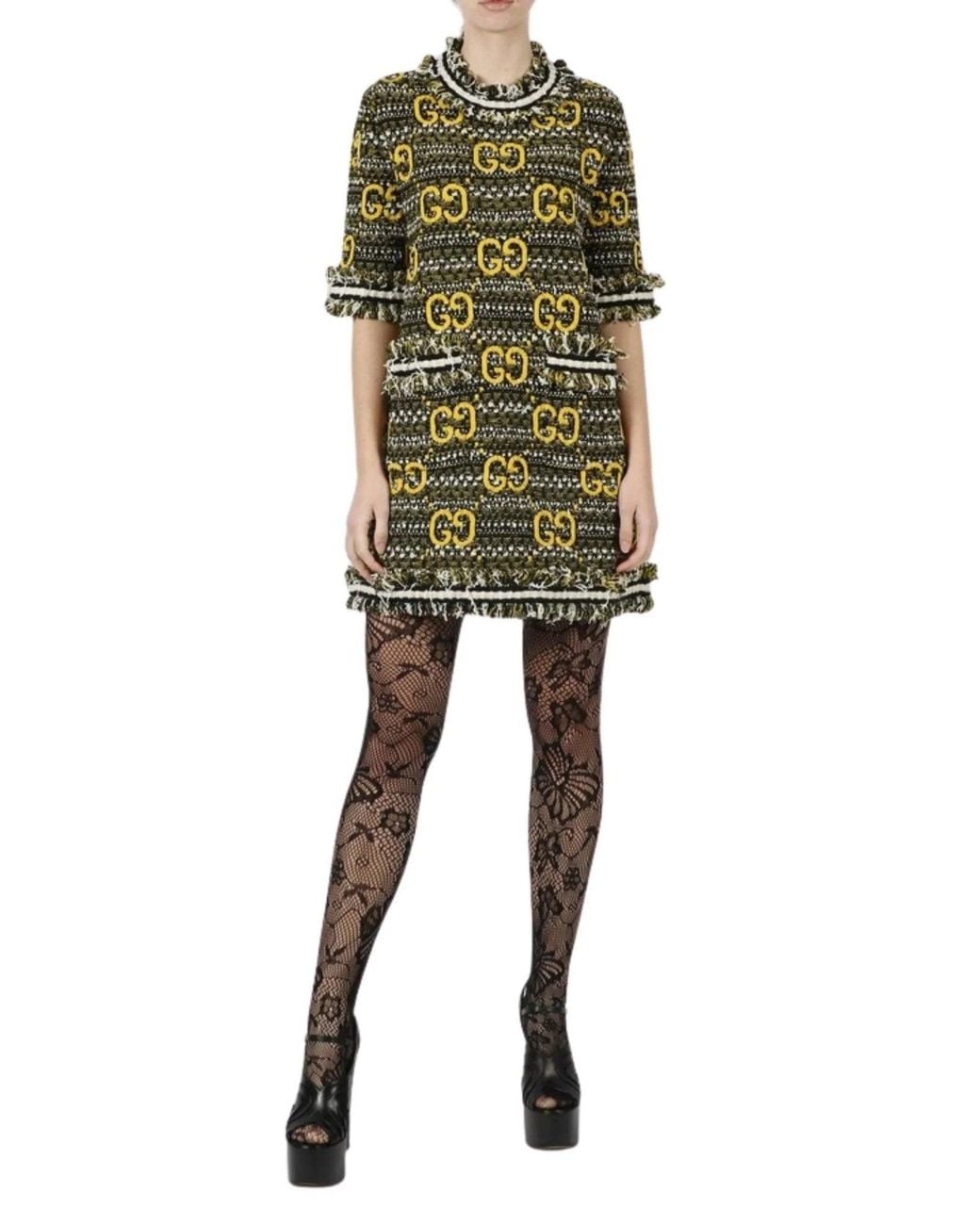 Gucci Green GG Tweed Lamé Mini Dress