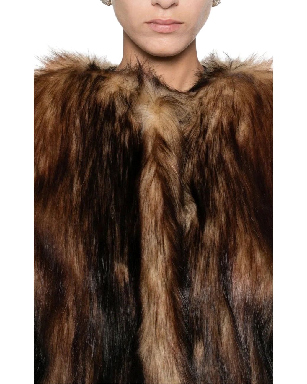 Simone Rocha Brown Sculpted Faux Fur Fray Jacket