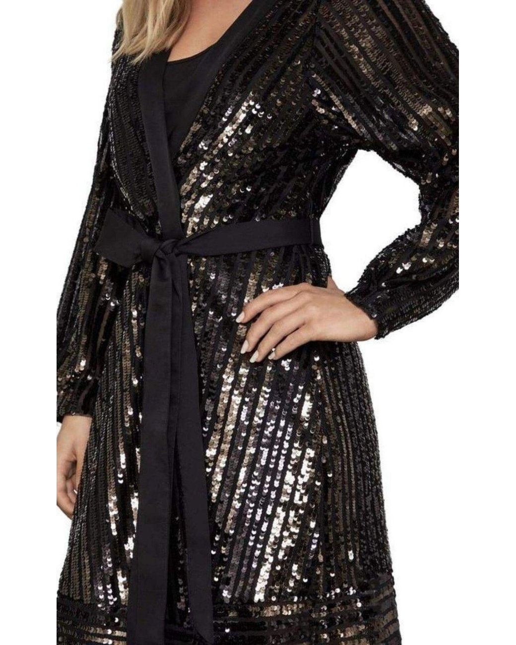 BCBGMAXAZRIA Black Sequin Wrap Dress