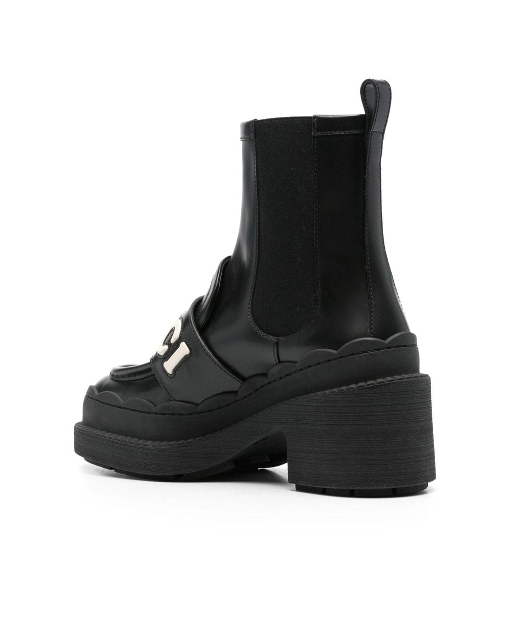 Gucci Black Ornella Logo Applique Leather Ankle Boots