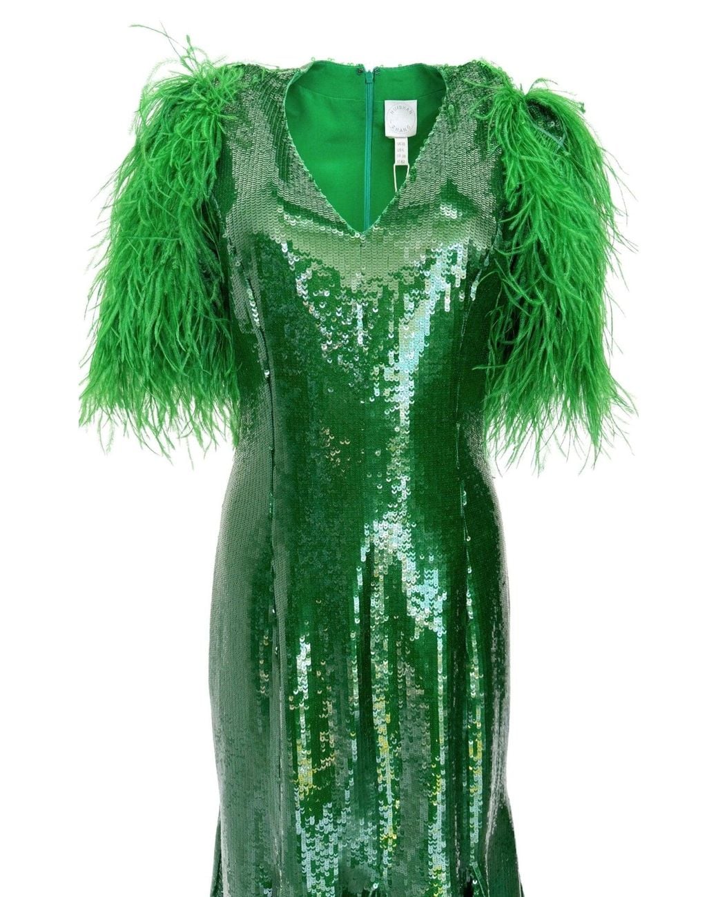 Huishan Zhang Green Emerald Sequin Midi Dress