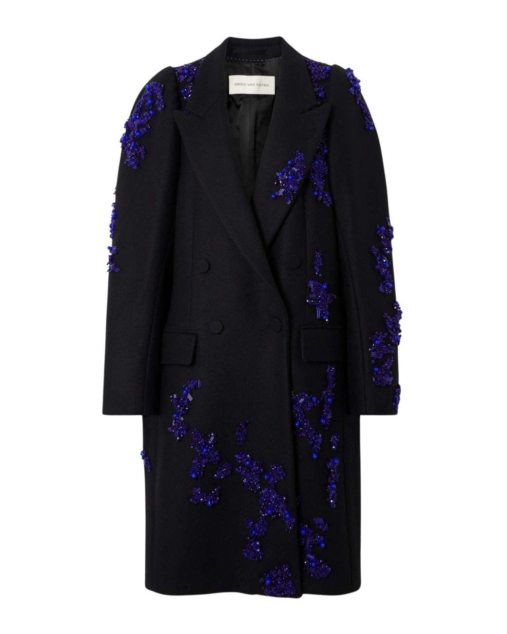 Dries Van Noten Blue Rinky Embroidered Wool-blend Cocoon Coat
