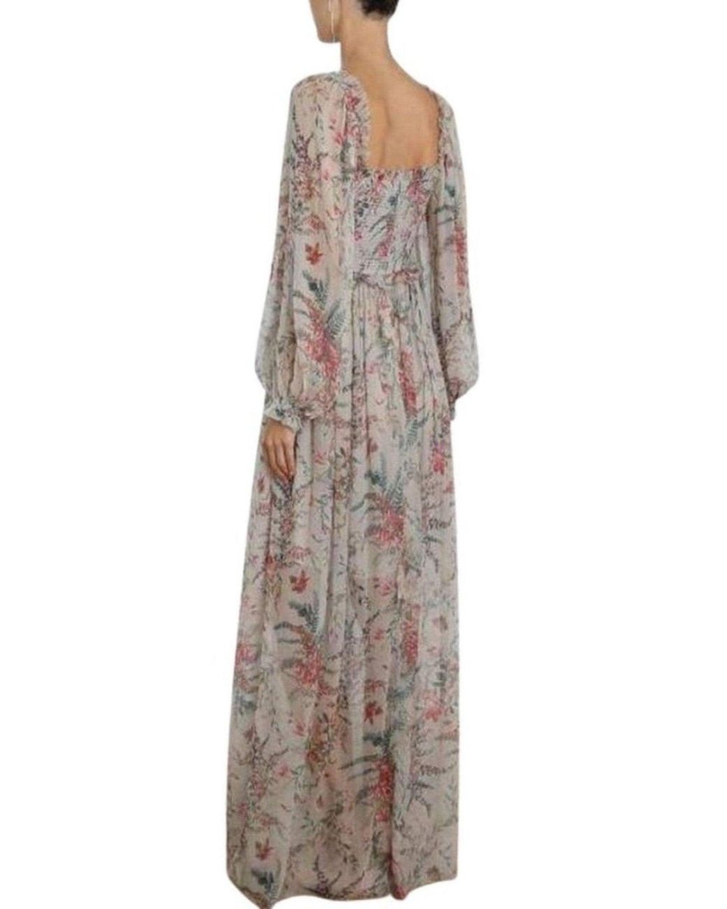 Zimmermann Gray Bayou Shirred Long Dress S