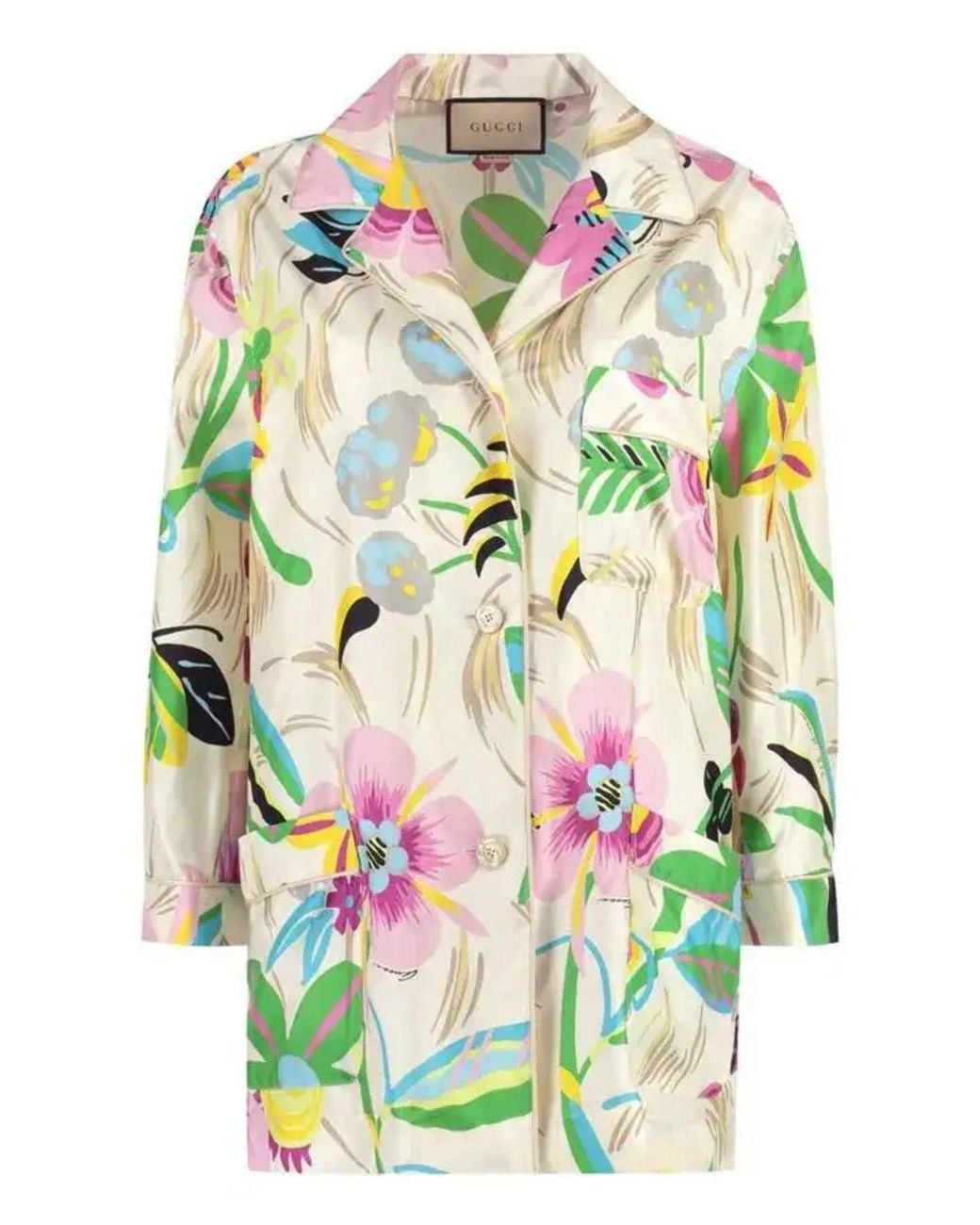 Gucci Green Floral Print Silk Oversized Shirt
