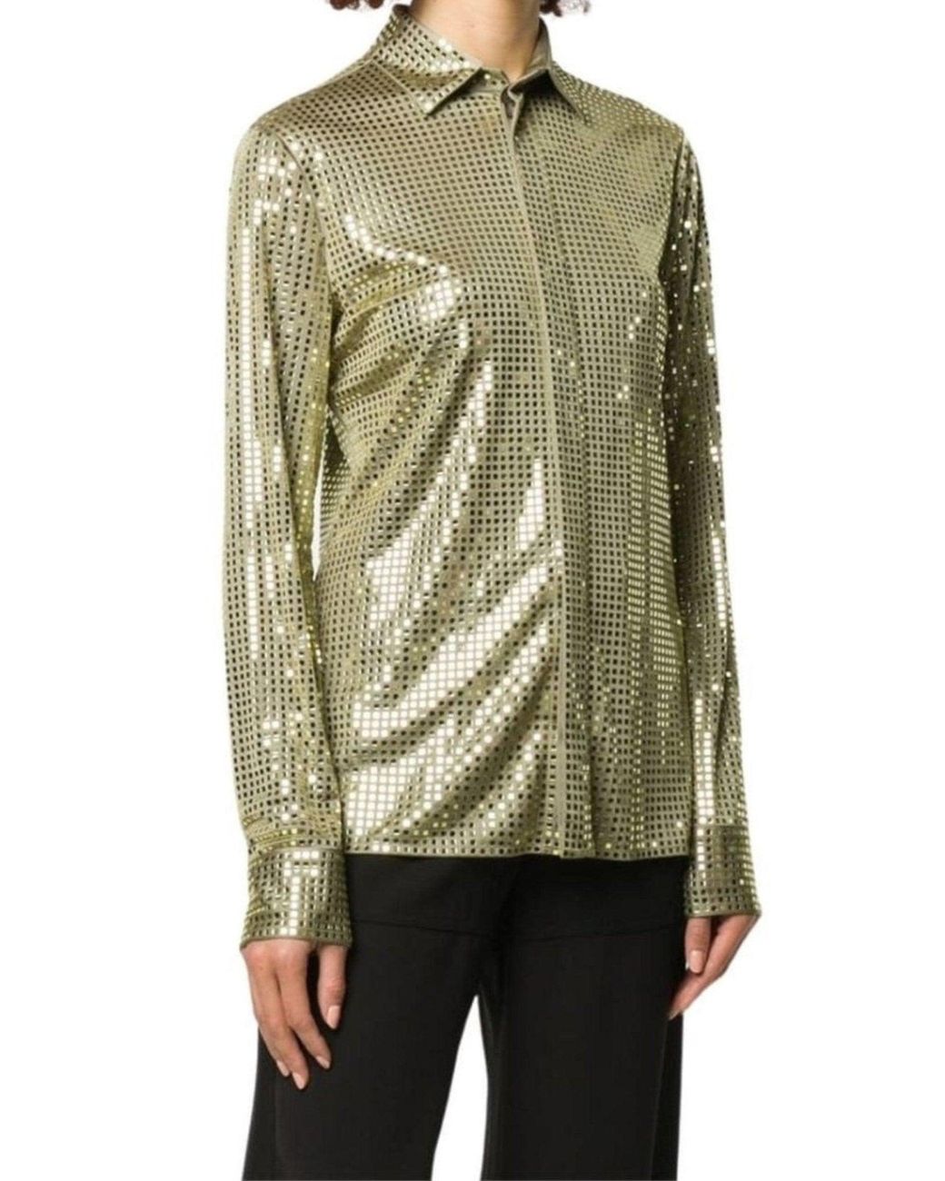 Bottega Veneta Green Sequined Button Front Shirt