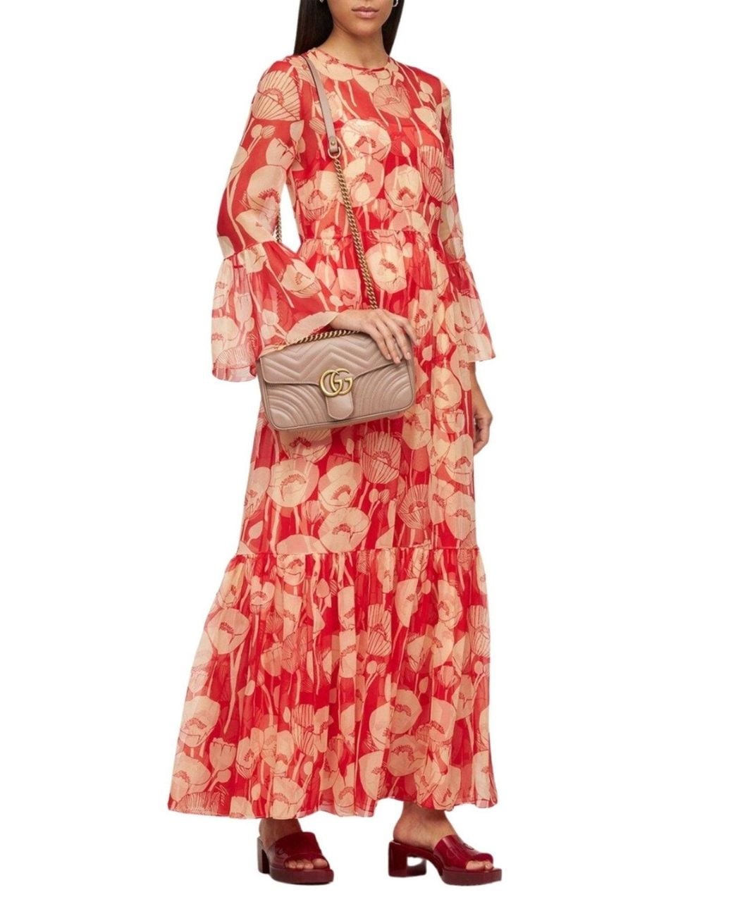 Gucci Red Poppy Silk Organza Maxi Dress