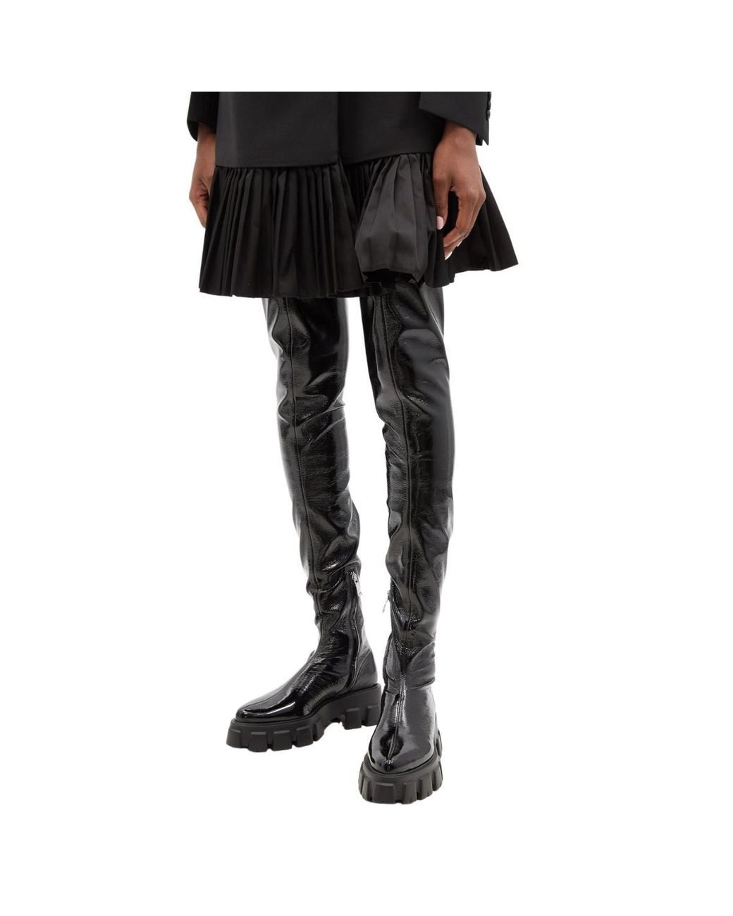 Prada Monolith Patent-leather Boots in Black | Lyst
