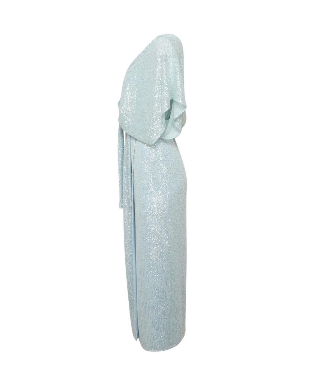 Kiton Blue Micro Sequin Column Dress With Draped Overlay