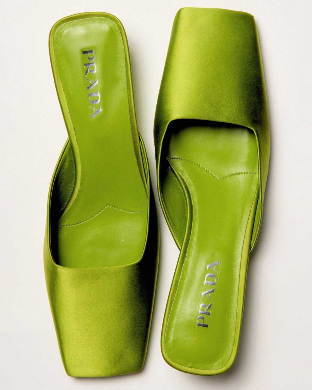 Prada Square-toe Satin Mules in Green | Lyst