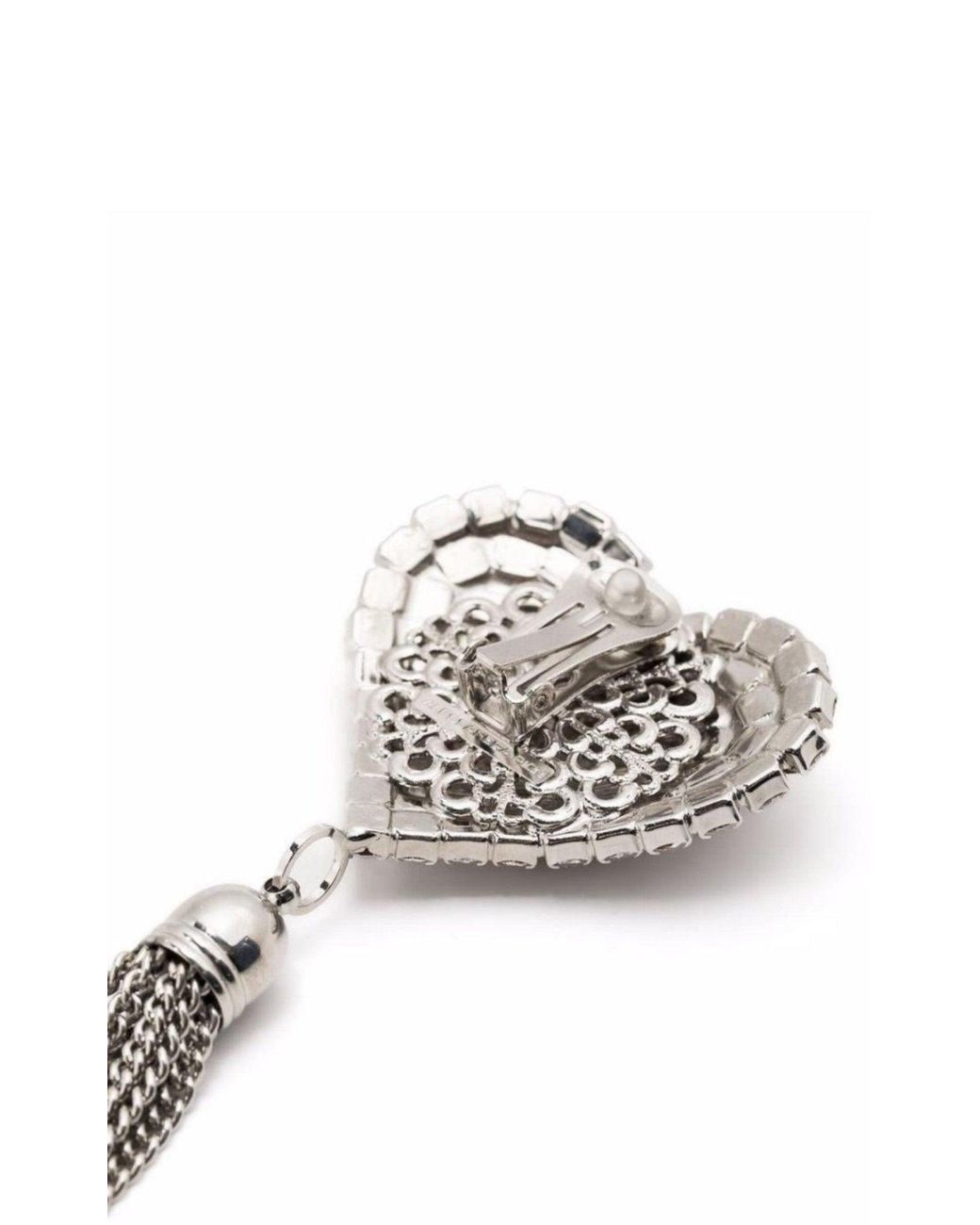 Alessandra Rich Metallic Crystal-heart Tassel Earrings
