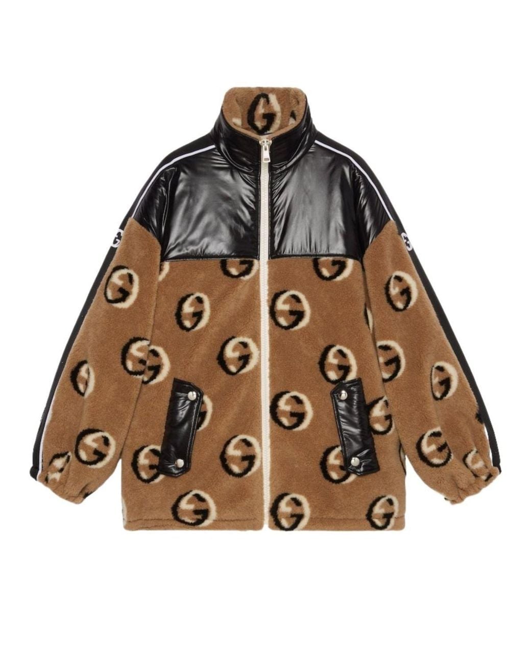 Gucci Brown GG Wool Fleece Jacquard Zip Jacket