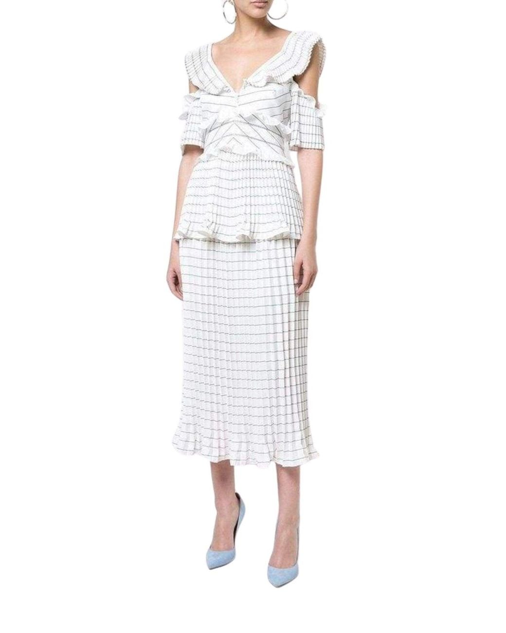 Self-Portrait White Monochrome Stripe Dress