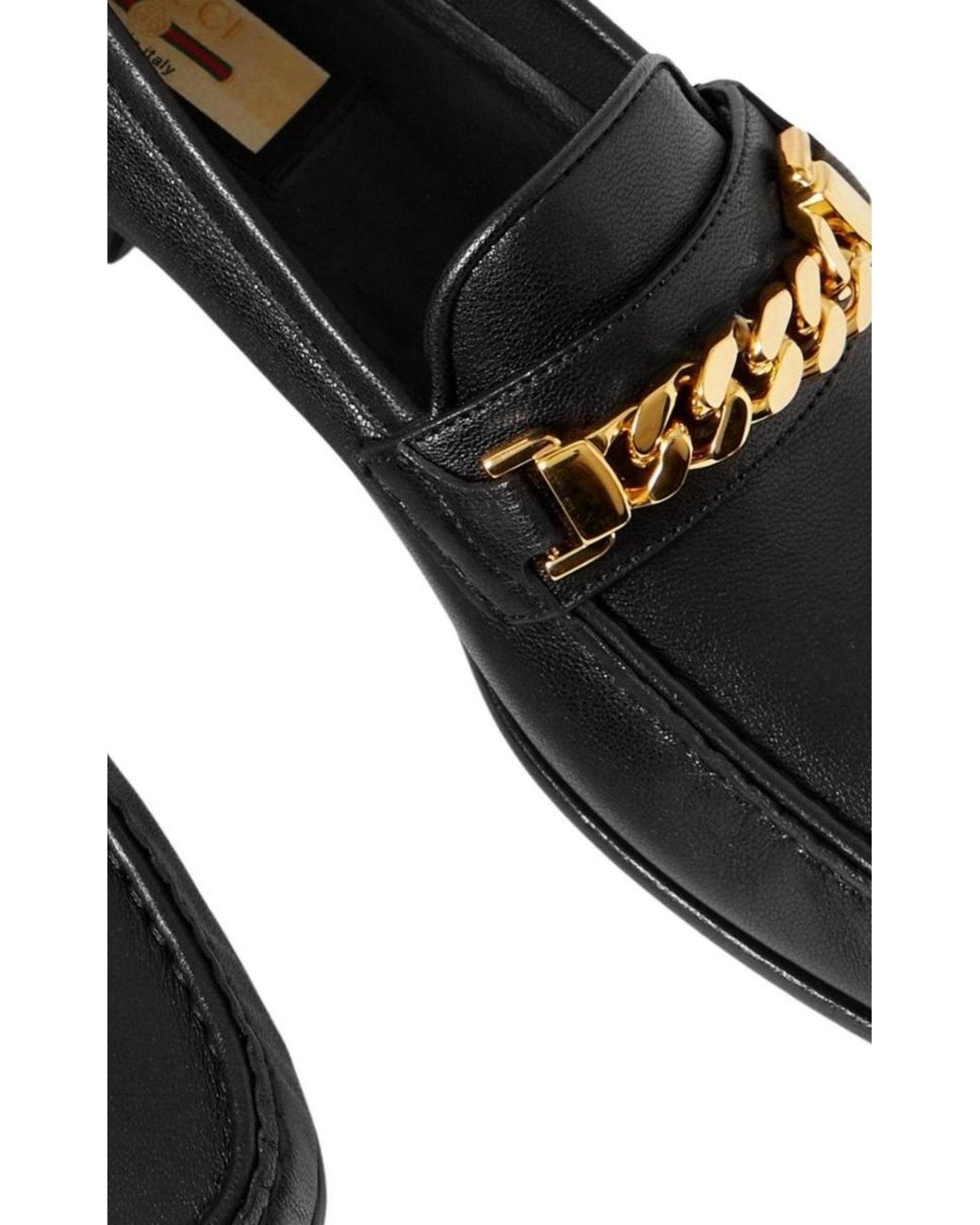 Gucci Black Leather Sylvie Chain Loafers
