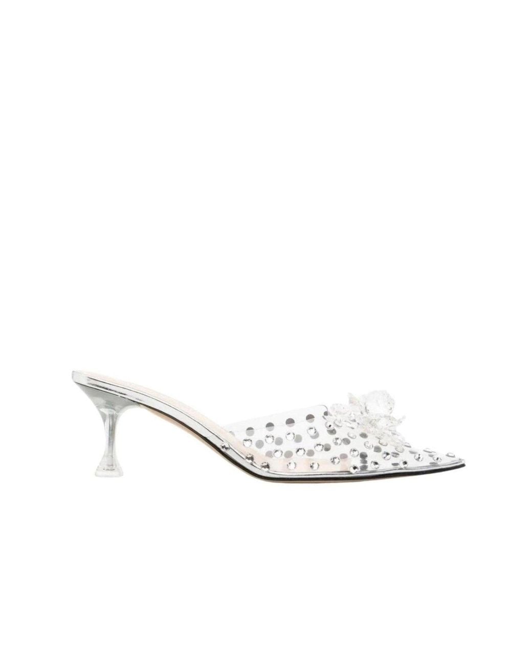Mach & Mach White Little Crystal Glass Mules