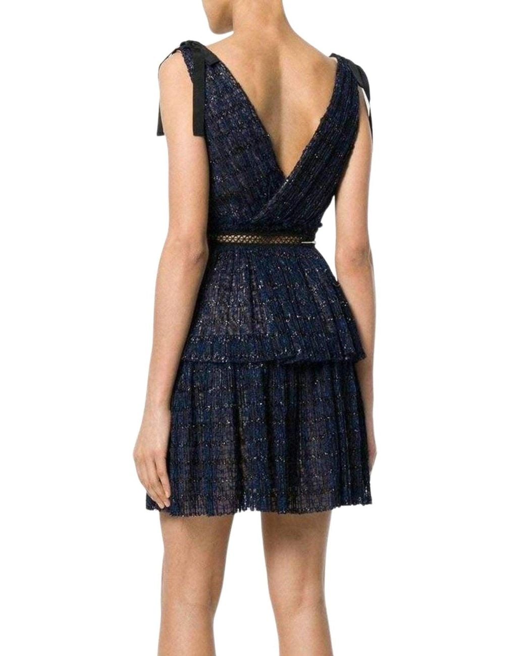 Self-Portrait Blue Navy Metallic Pattern Dress
