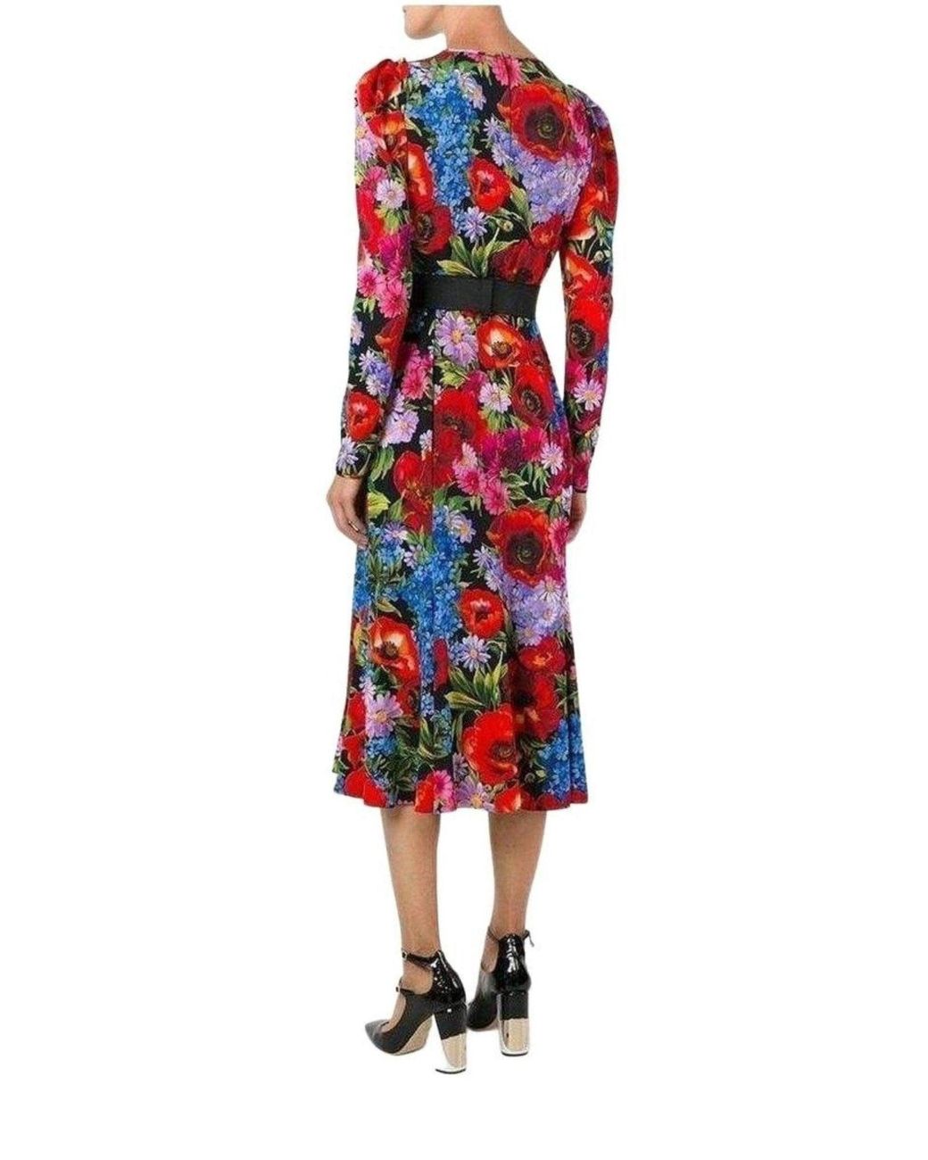 Dolce & Gabbana Red Floral Print Silk Dress