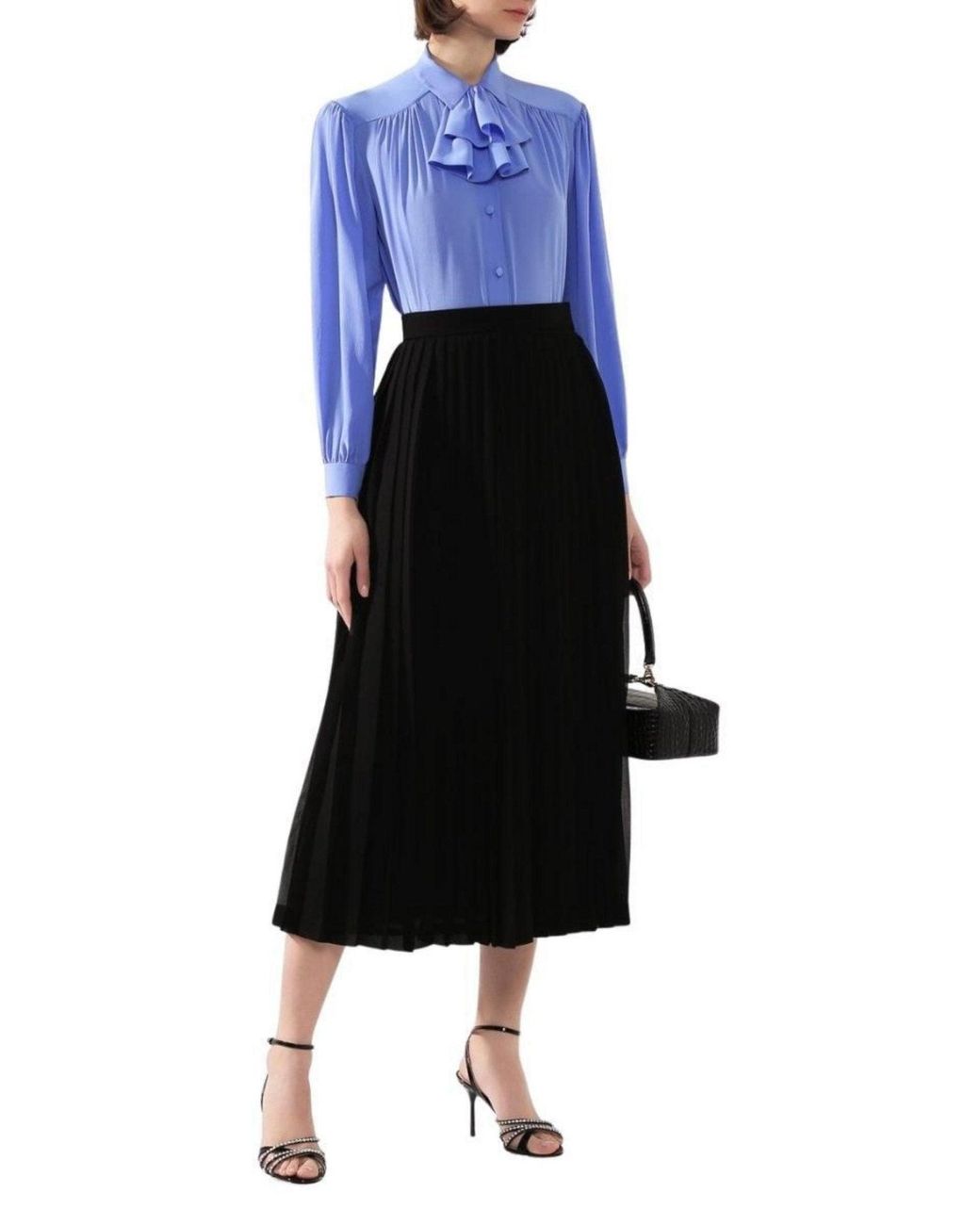 Gucci Blue Ruffle-neck Silk Blouse