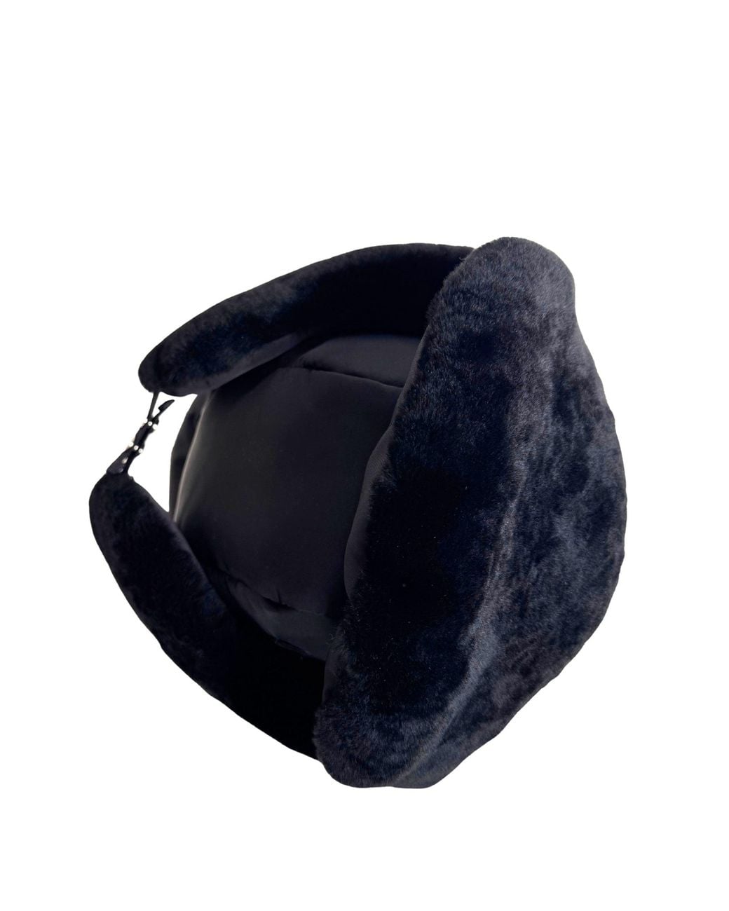 Prada Black Nylon & Shearling Trapper Hat
