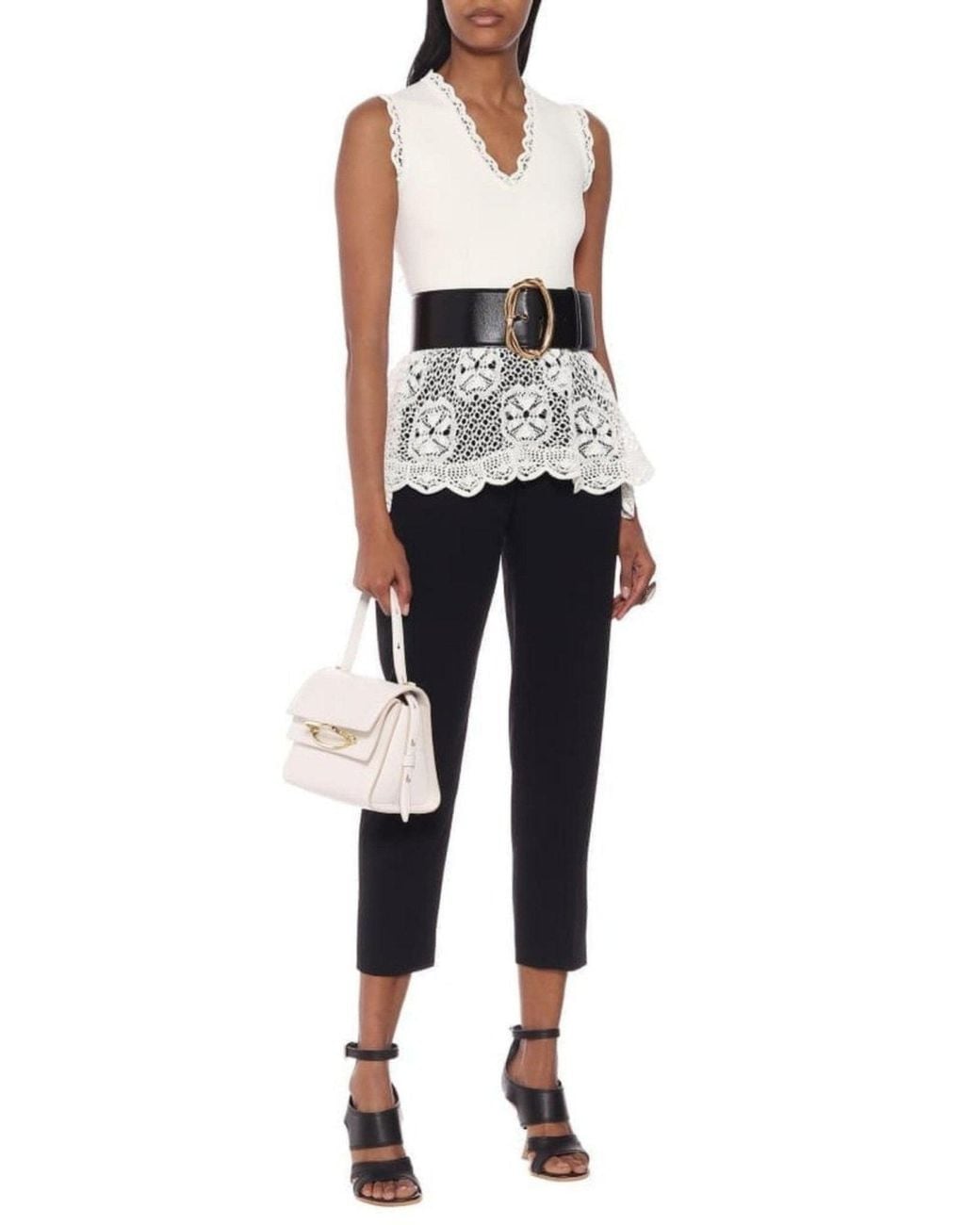 McQueen White Lace-details Peplum Top L