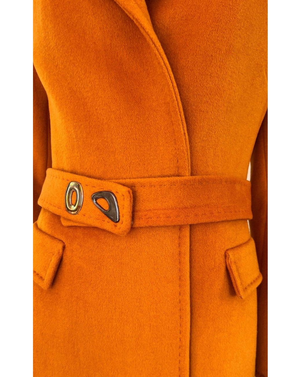 Cult Moda Orange Belted Wool Blend Coat