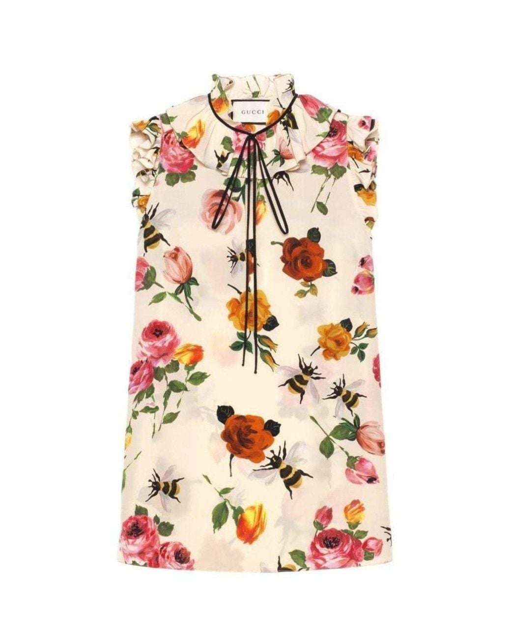 Gucci Pink Rose Print Ivory Silk Shirt
