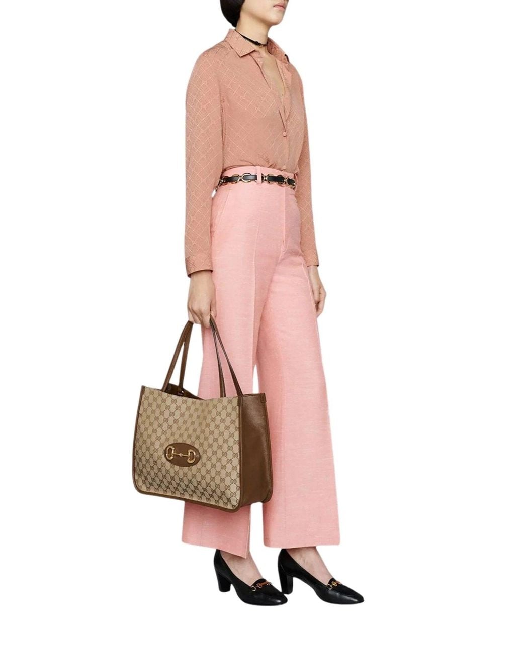 Gucci Brown Horsebit 1955 GG Supreme Medium Tote Bag