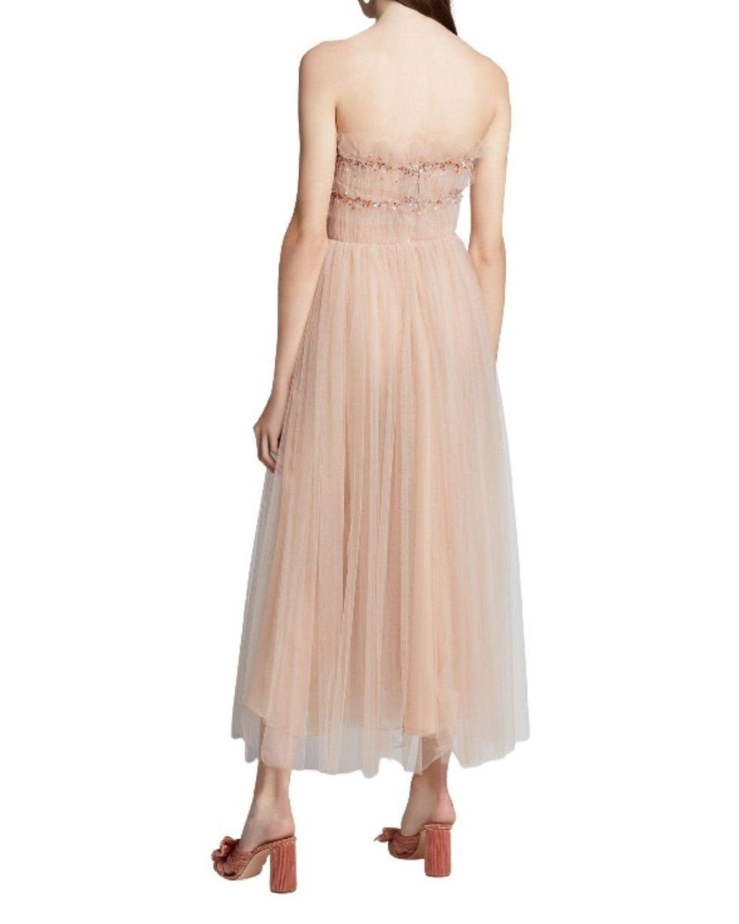 Jason Wu Natural Strapless Ruched Tulle Midi Cocktail Dress