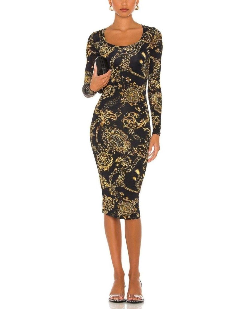 Versace Jeans Couture Black Baroque Print Midi Dress