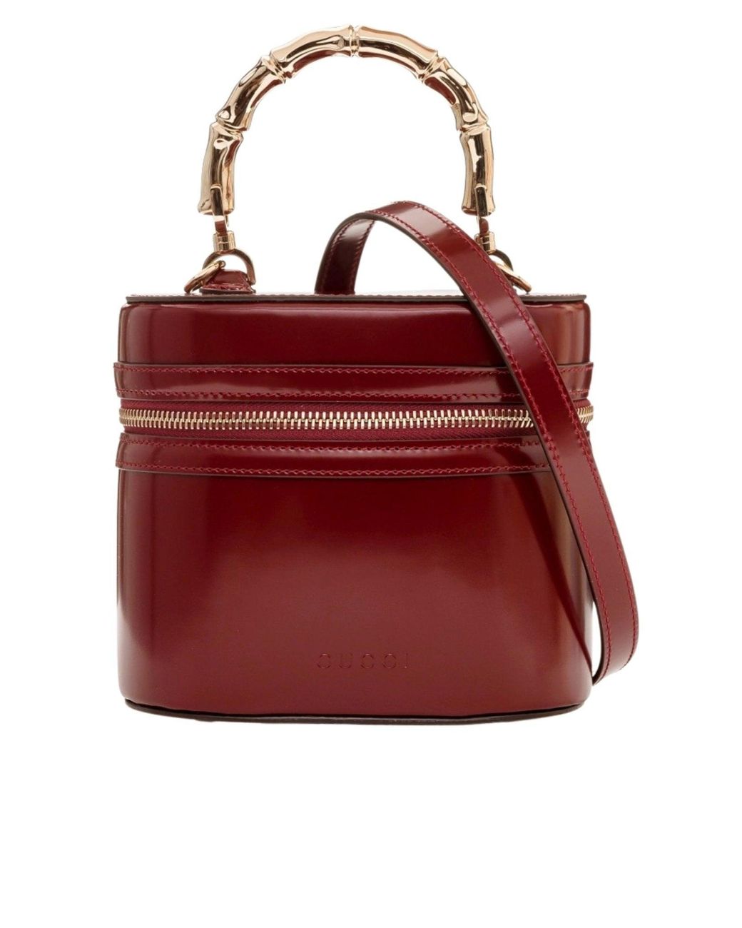 Gucci Red Burgundy Bamboo Handle Leather Bucket Bag