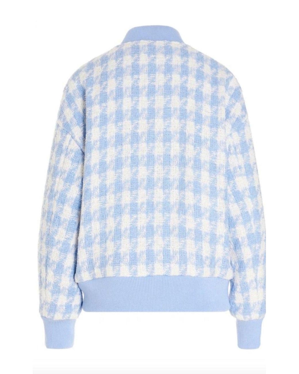 Balmain Blue Houndstooth Cotton-blend Tweed Bomber Jacket
