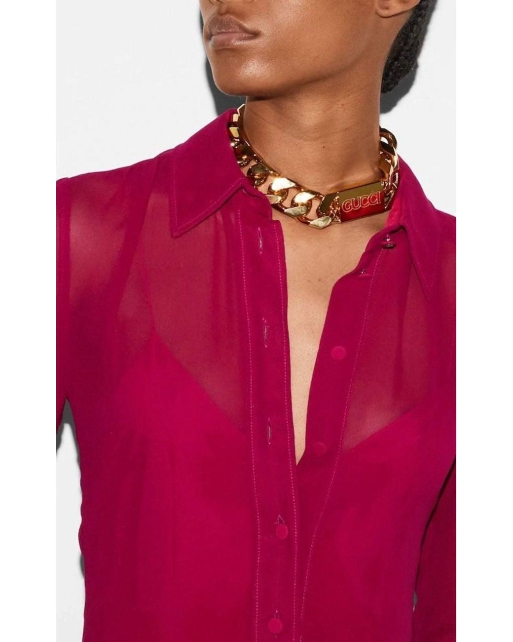 Gucci Purple Fuchsia Silk Maxi Shirt Dress