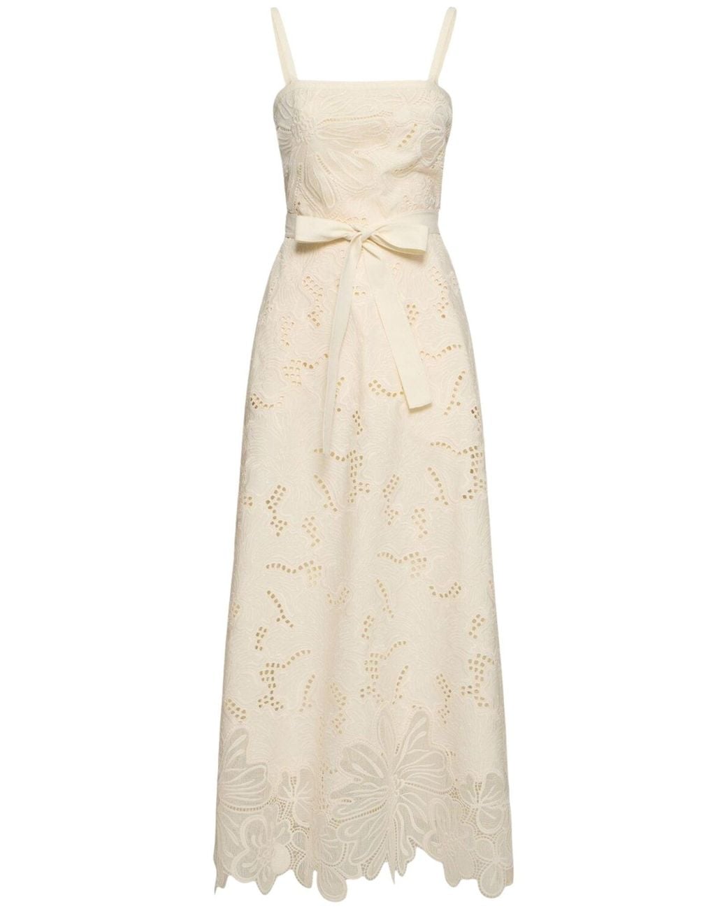 Elie Saab Natural Eyelet Embroidered Cotton-blend Midi Dress
