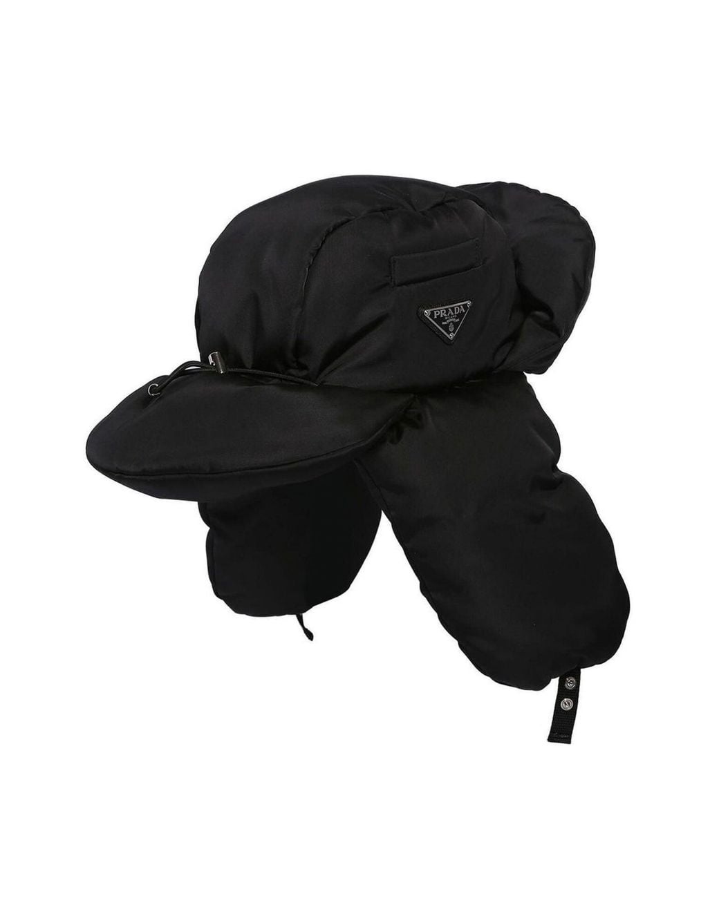 Prada Black Nylon & Shearling Trapper Hat