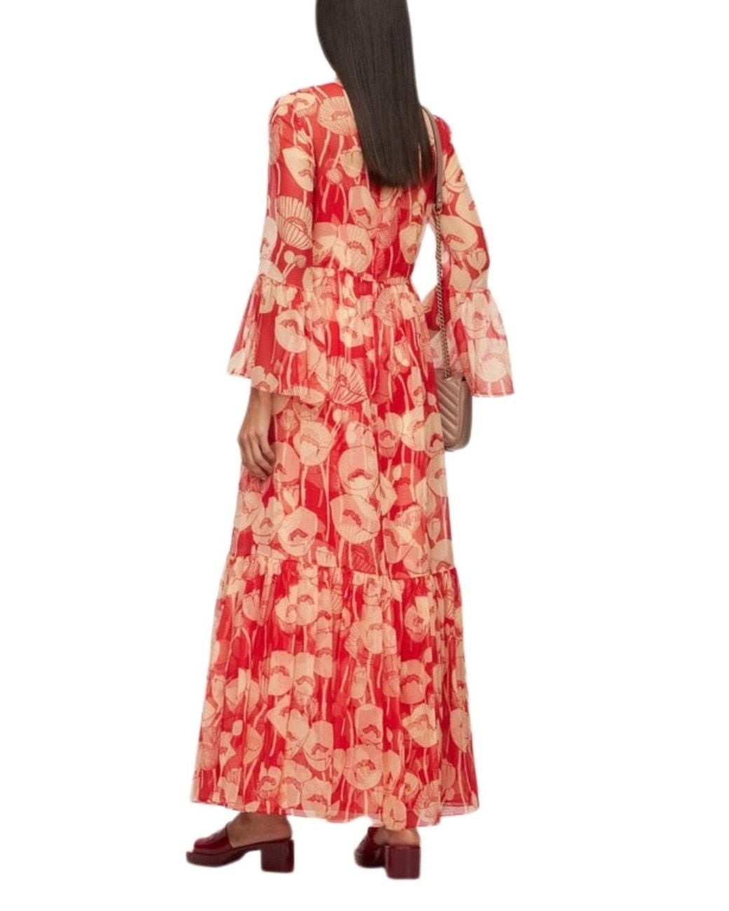Gucci Red Poppy Silk Organza Maxi Dress