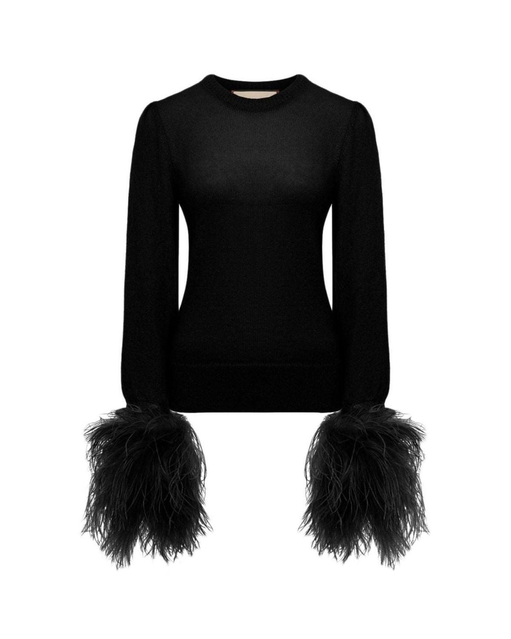 Gucci Black Feather Cuff Crew Sweater