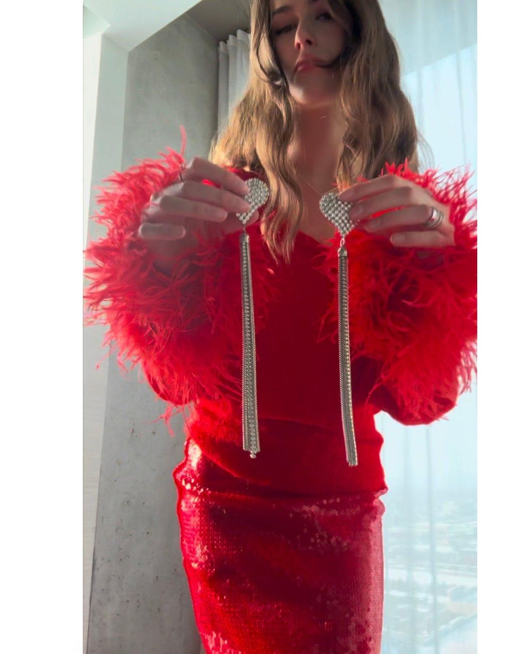 Alessandra Rich Metallic Crystal-heart Tassel Earrings