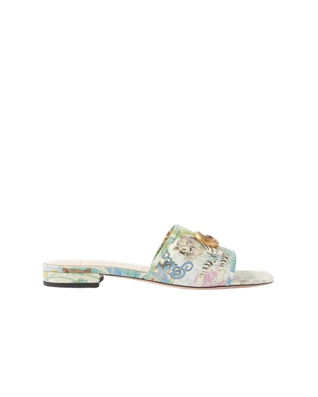 Gucci Metallic Tiger-print Leather Slides