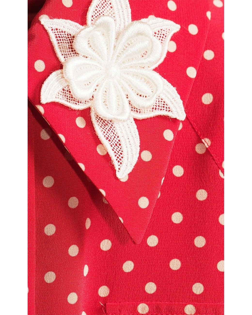 Alessandra Rich Red Polka-dot Cotton Halter Dress