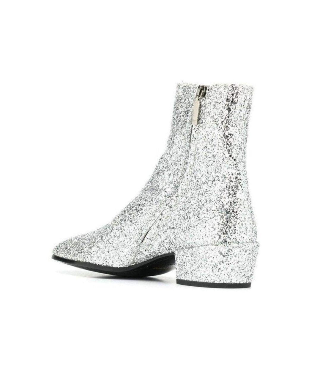 Saint Laurent Metallic Silver Glittler Ankle Boots It 37.5