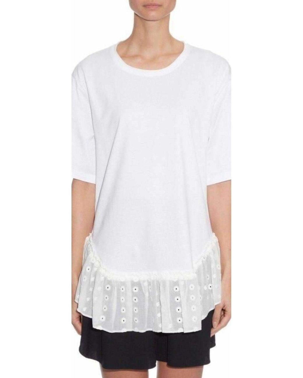 Chloé White Lace Trimmed Short Sleeve T-shirt