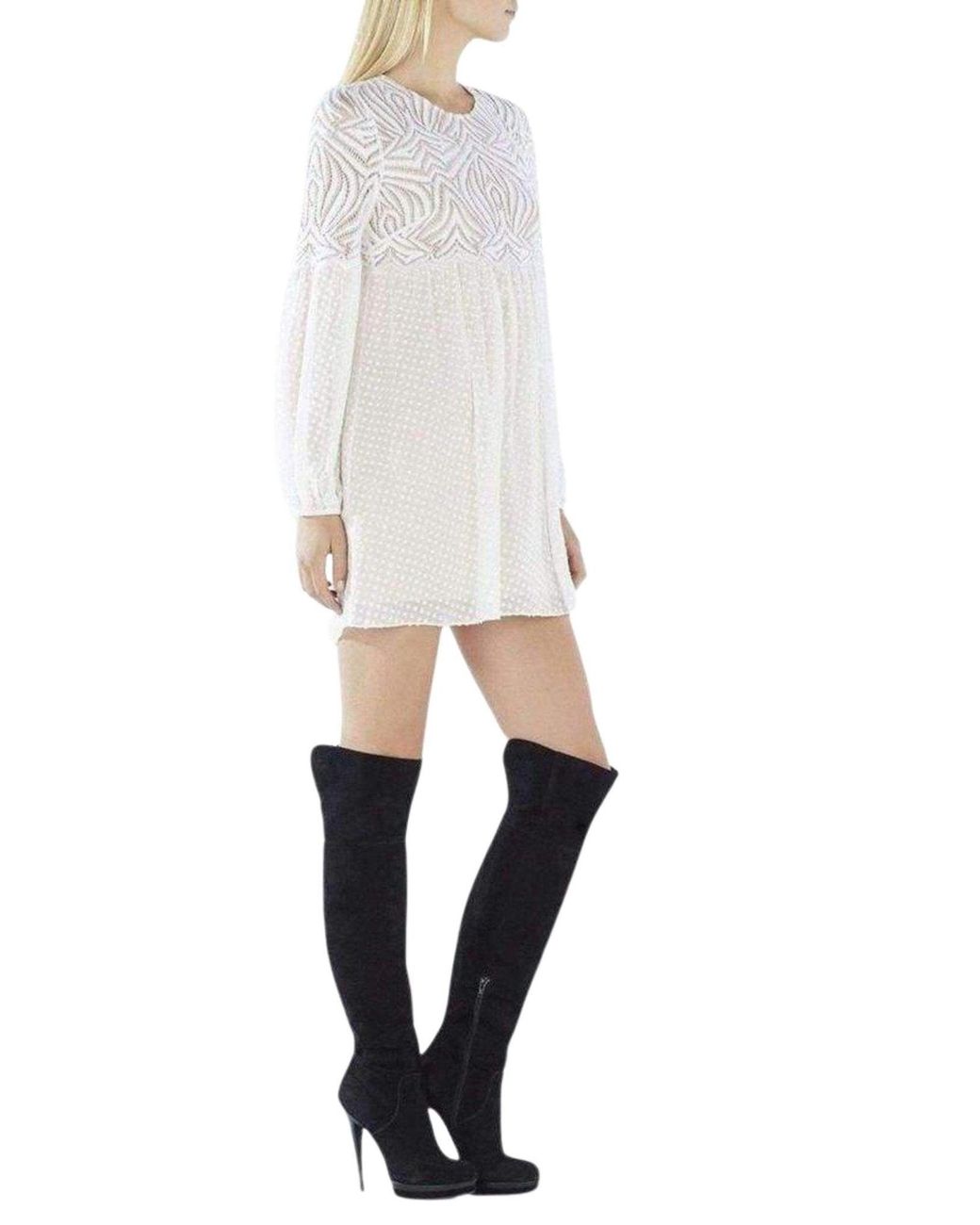BCBGMAXAZRIA White Kitra Lace Peasant Dress