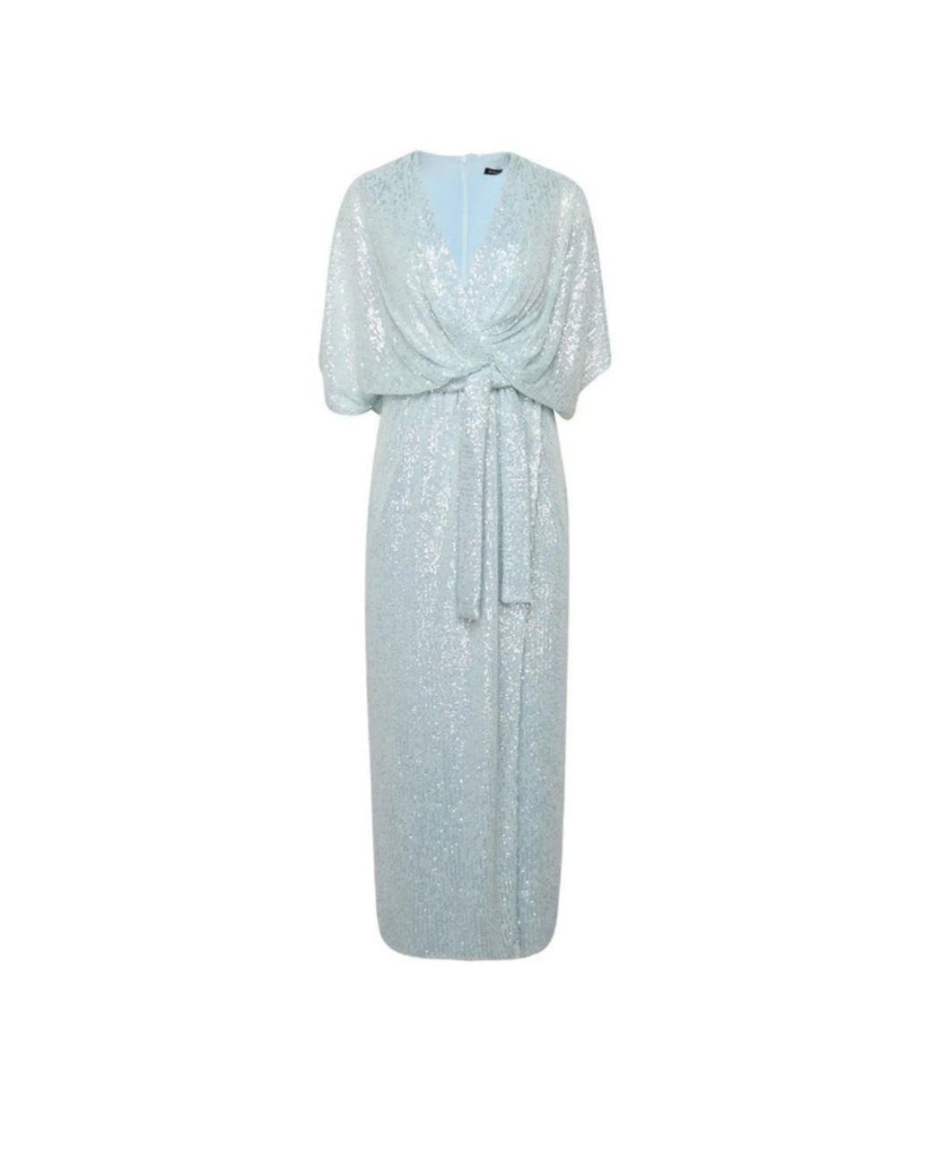 Kiton Blue Micro Sequin Column Dress With Draped Overlay