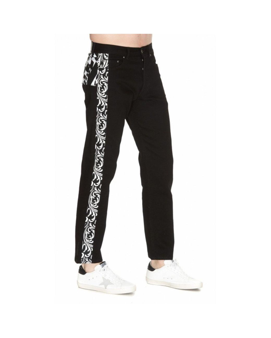 Versace Black Printed Side Detail Stretch Jeans for men