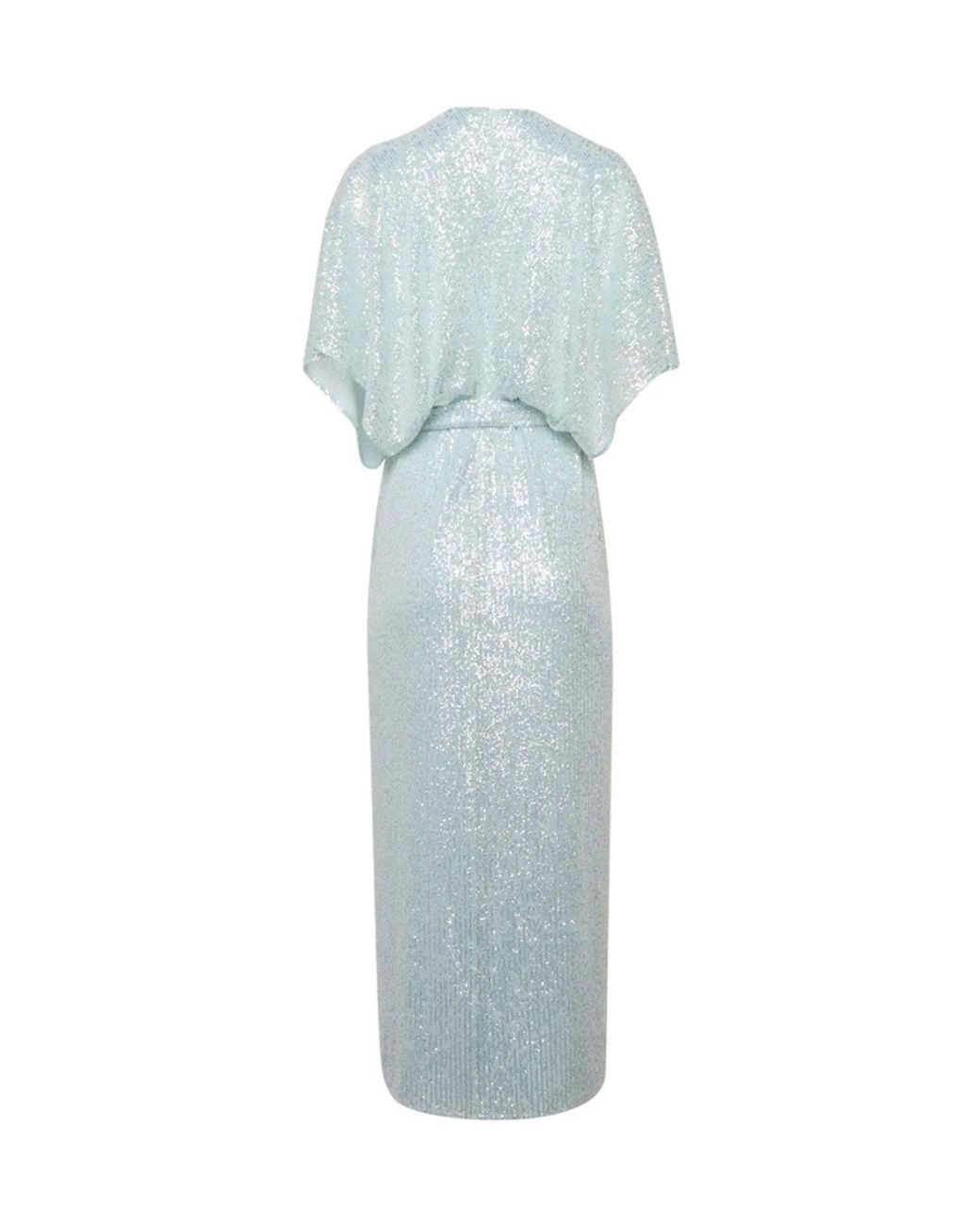Kiton Blue Micro Sequin Column Dress With Draped Overlay