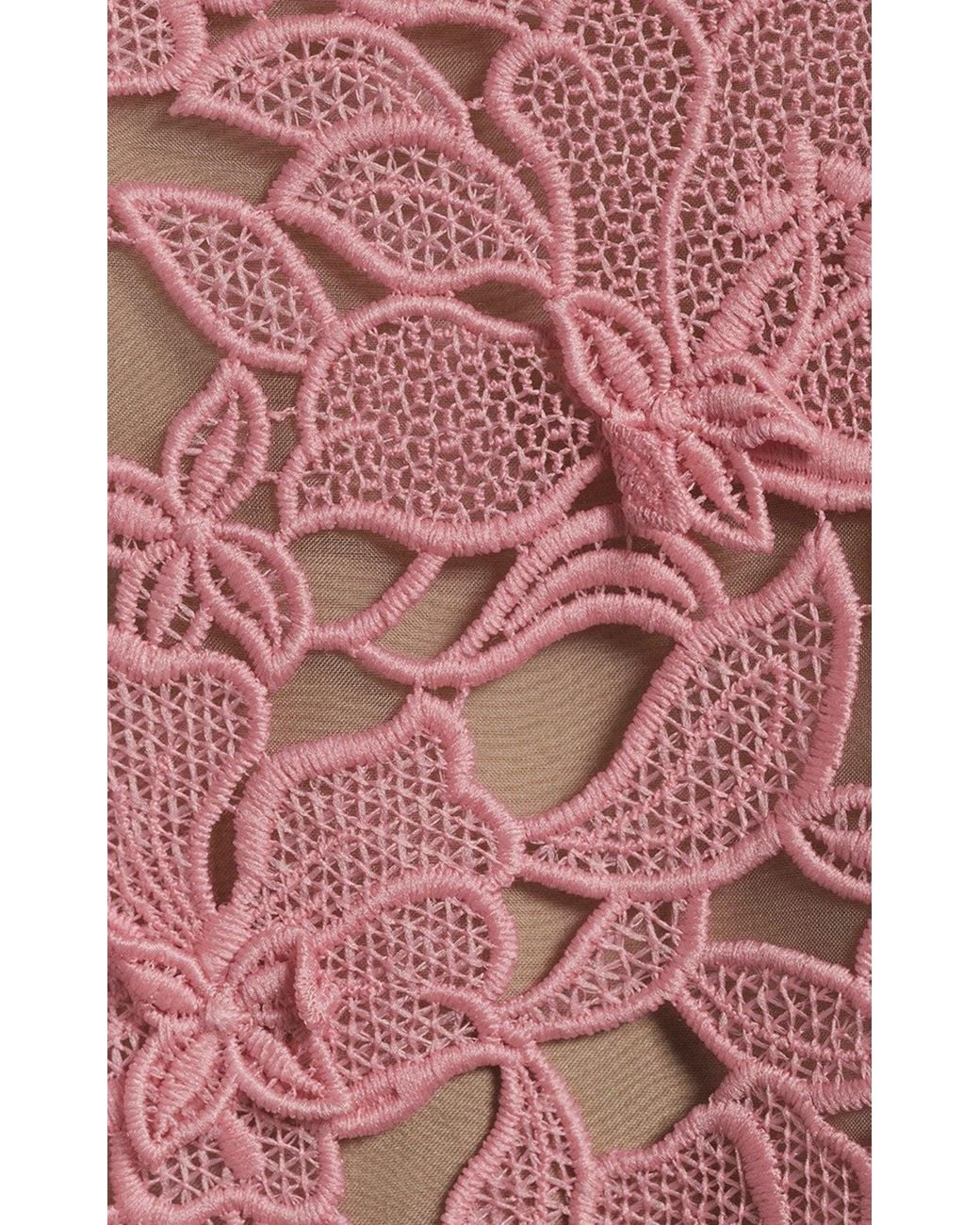 Oscar de la Renta Pink Floral Guipure Lace Belted Dress