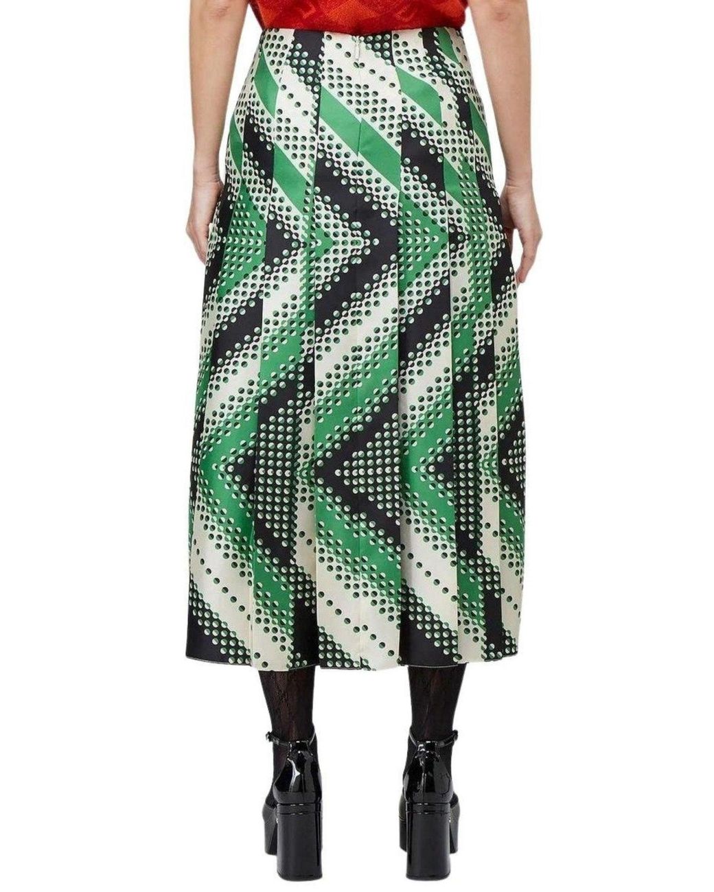 Gucci Green Pleated Chevron Print Silk Skirt