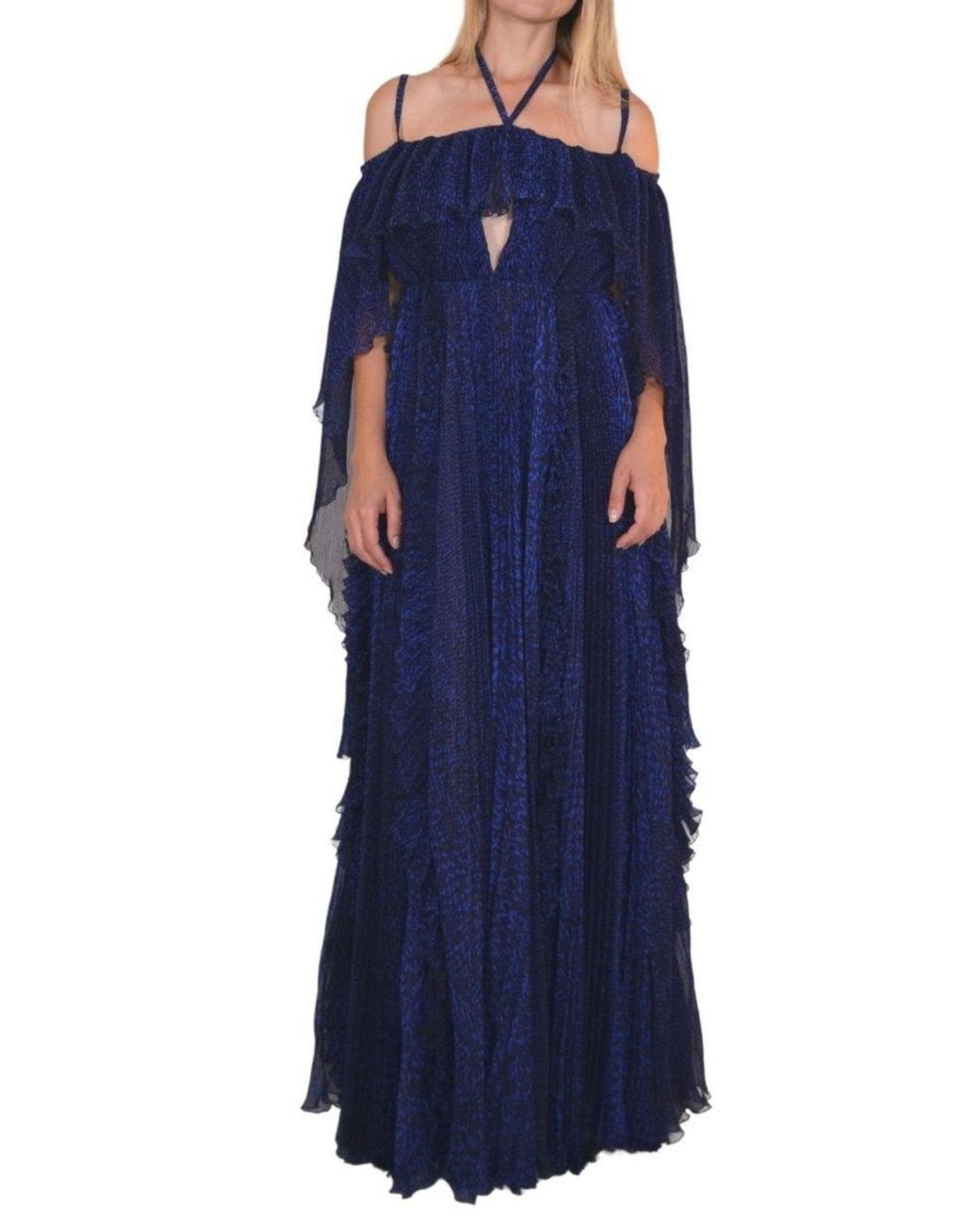 Ralph & Russo Blue Silk Ball Cape Gown